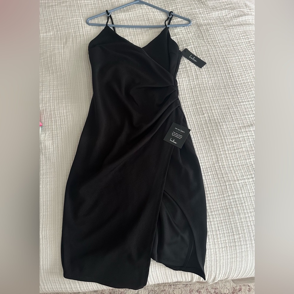 Lulu's Black Strapless Wrap Dress